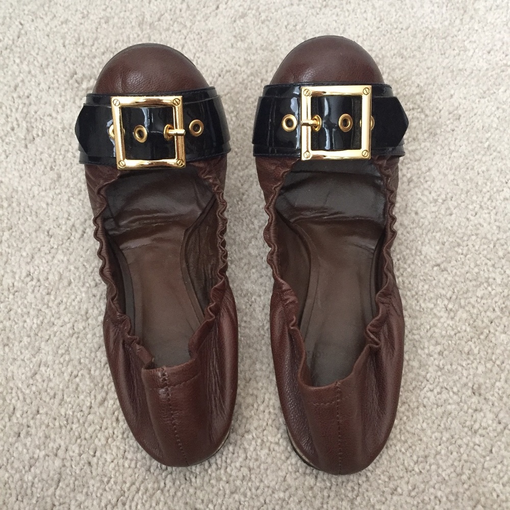 Tory Burch buckle brown leather flats - Women size 6.5